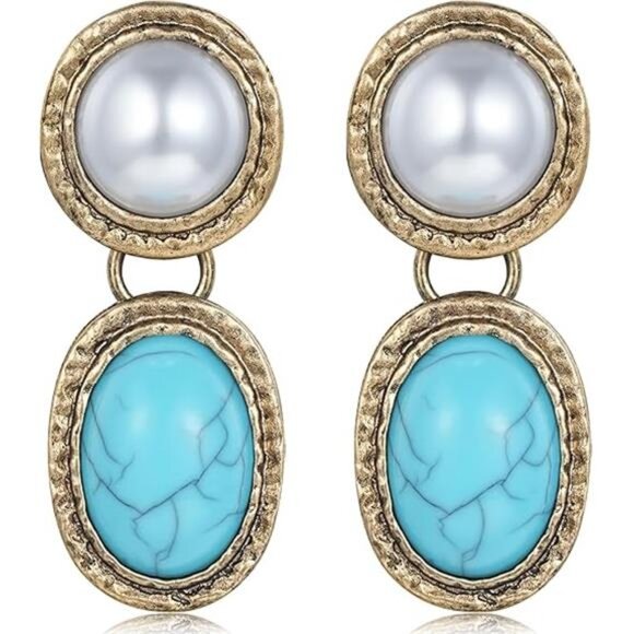 Western Turquoise Earrings | Cowgirl Vintage Dangle Earrings - Picture 6 of 6